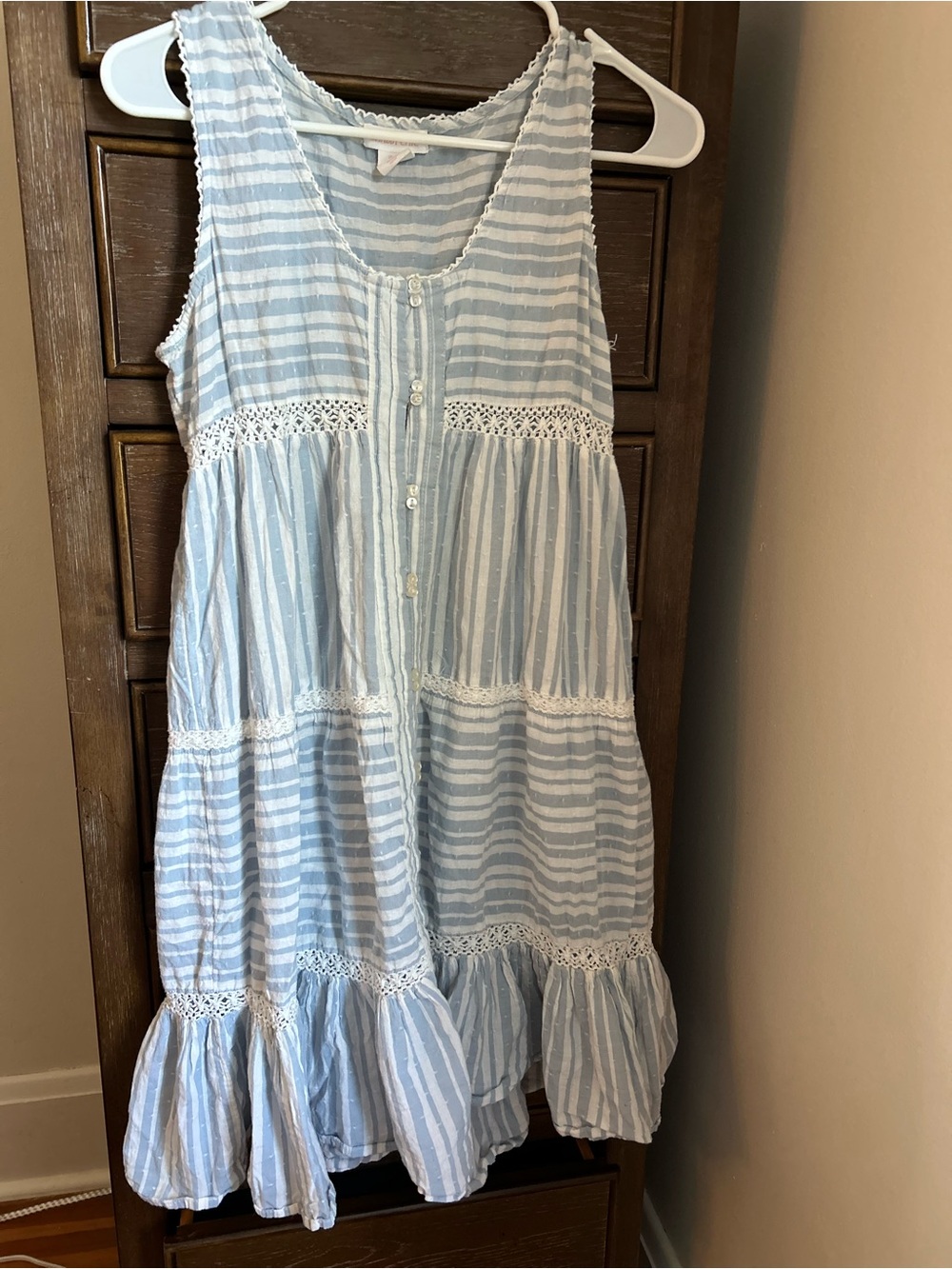 Tiered Blue & White Sundress with Crochet Trim